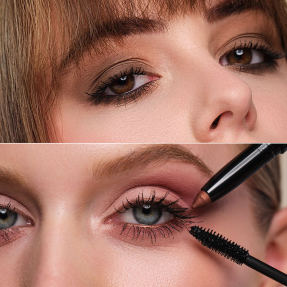 Splitscreen Collage um verschieden Augen-Make-ups darzustellen, die mit herbstlichen Nuancen geschminkt wurden