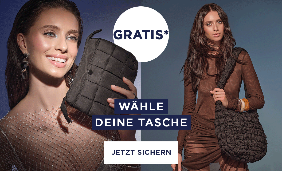 Aktionsbanner mit Cross Body Bag und Cosmetic Bag Classic – eine Tasche nach Wahl gratis ab dem jeweiligen Bestellwert.