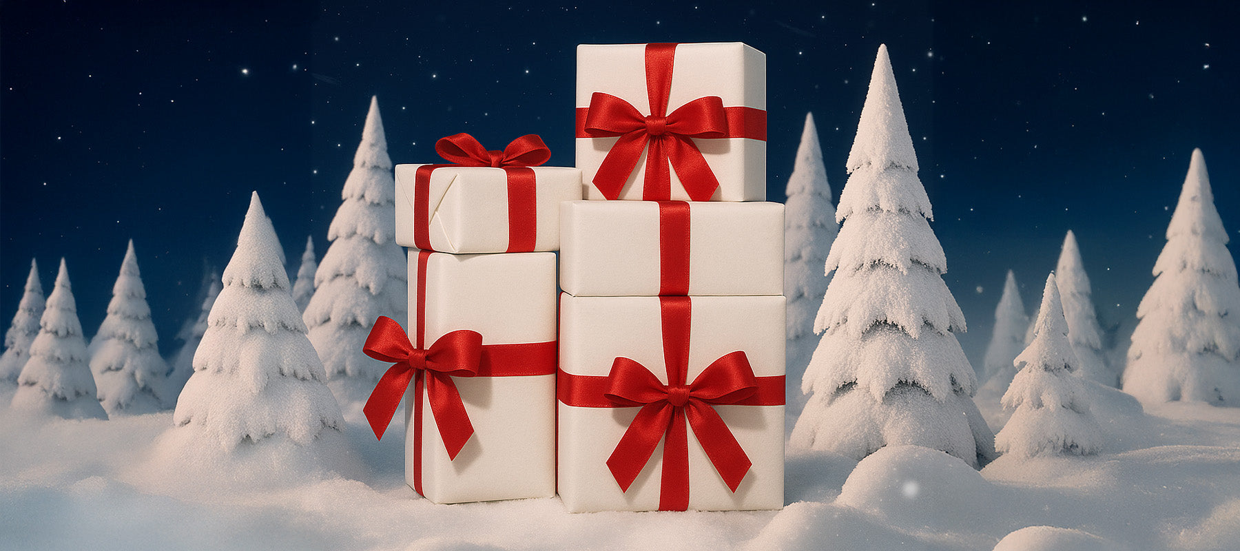 Geschenkeboxen vor weihnachtlichem Hintergrund