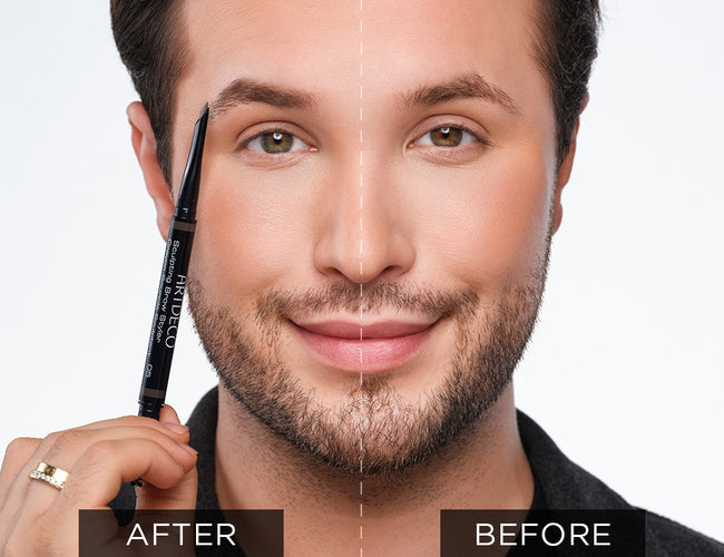 Vorher und Nachher Effekt vom Sculpting Brow Styler auf den Augenbrauen.
