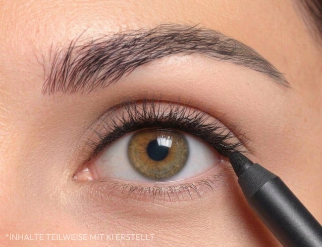 Schwarzer Kajal wird aufgetragen, um die Wimpern zu verdichten.