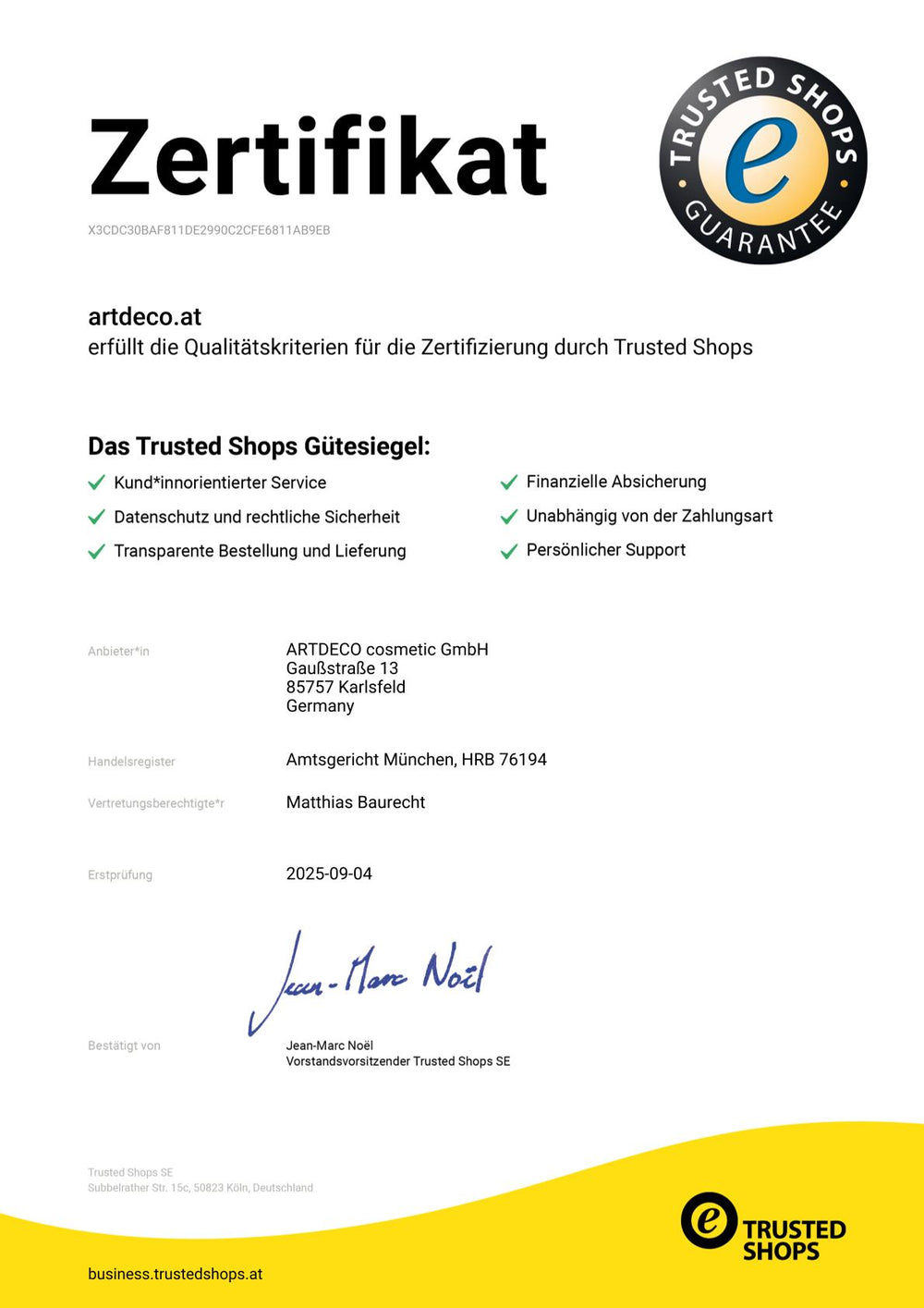 Trusted Shops Zertifizierung für unseren Onlineshop in Österreich